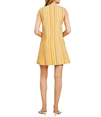 Mestiza New York Belize Stripe Embroidered Split V-Neck Sleeveless Shift Mini Dress