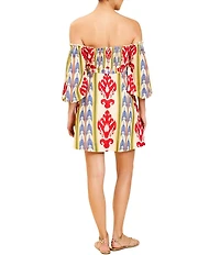 Mestiza New York Benny Cotton-Blend Ikat Motif Off-the-Shoulder 3/4 Sleeve Dress
