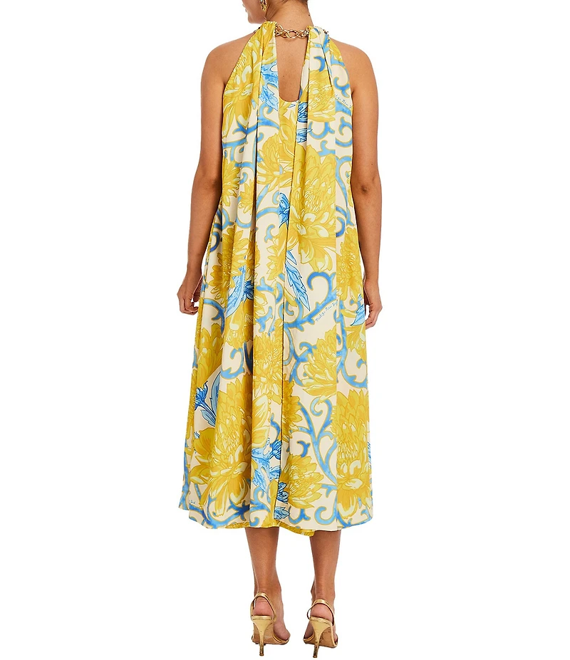 Mestiza New York Bijou Printed Twill Chain Halter Sleeveless Midi Dress