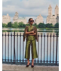 Mestiza New York Blake Coordinating Dupioni Flat Front Cropped Flare Pants