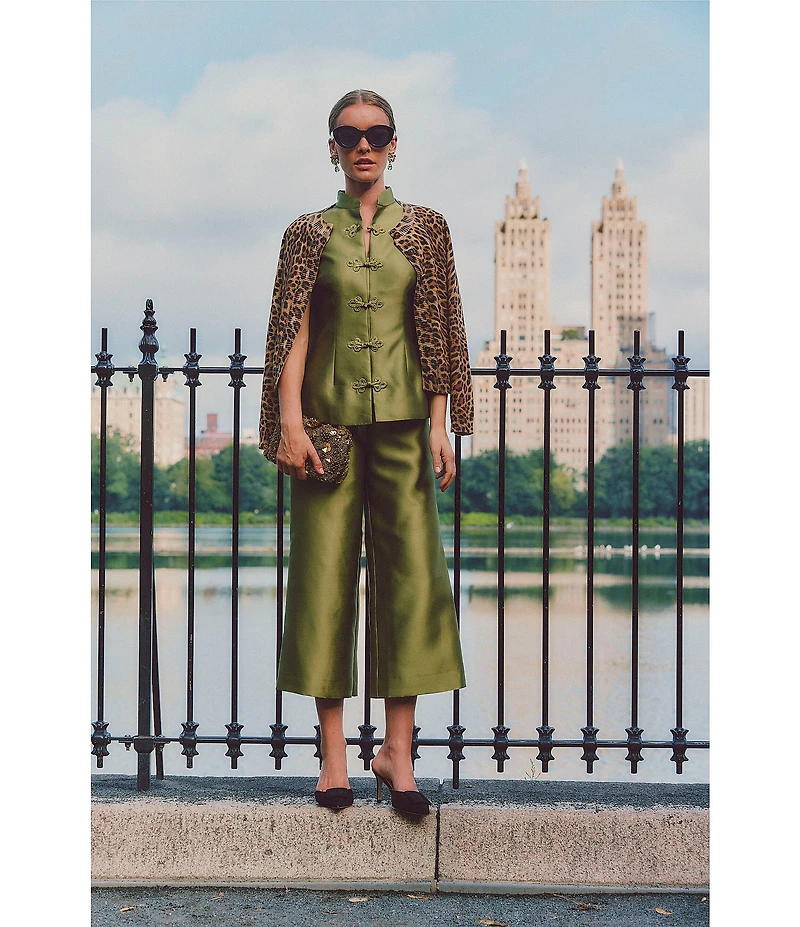 Mestiza New York Blake Coordinating Dupioni Flat Front Cropped Flare Pants