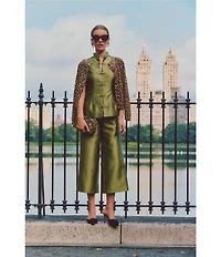Mestiza New York Blake Coordinating Dupioni Flat Front Cropped Flare Pants