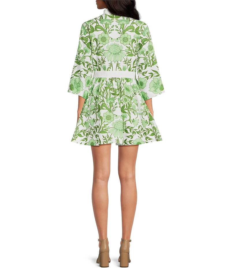 Mestiza New York Carmen Floral Print Mandarin Collar 3/4 Full Sleeve Mini A-Line Dress