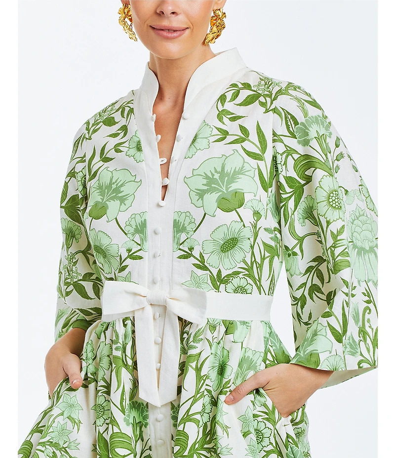 Mestiza New York Carmen Floral Print Mandarin Collar 3/4 Full Sleeve Mini A-Line Dress
