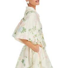 Mestiza New York Carmen Pastel Floral Print Mandarin Collar 3/4 Full Sleeve Mini A-Line Dress