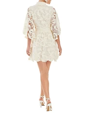 Mestiza New York Carmen Lace V-Neck Elbow Sleeve Mini Dress