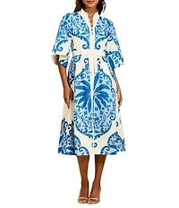 Mestiza New York Carmen Mandarin Collar 3/4 Butterfly Sleeves Midi Dress