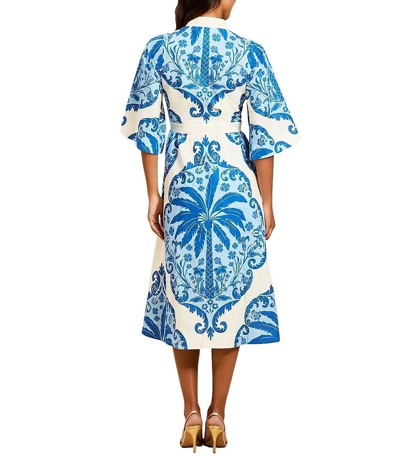 Mestiza New York Carmen Mandarin Collar 3/4 Butterfly Sleeves Midi Dress
