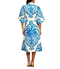 Mestiza New York Carmen Mandarin Collar 3/4 Butterfly Sleeves Midi Dress