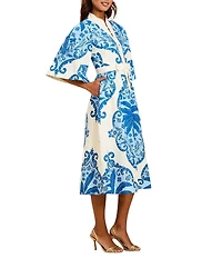 Mestiza New York Carmen Mandarin Collar 3/4 Butterfly Sleeves Midi Dress