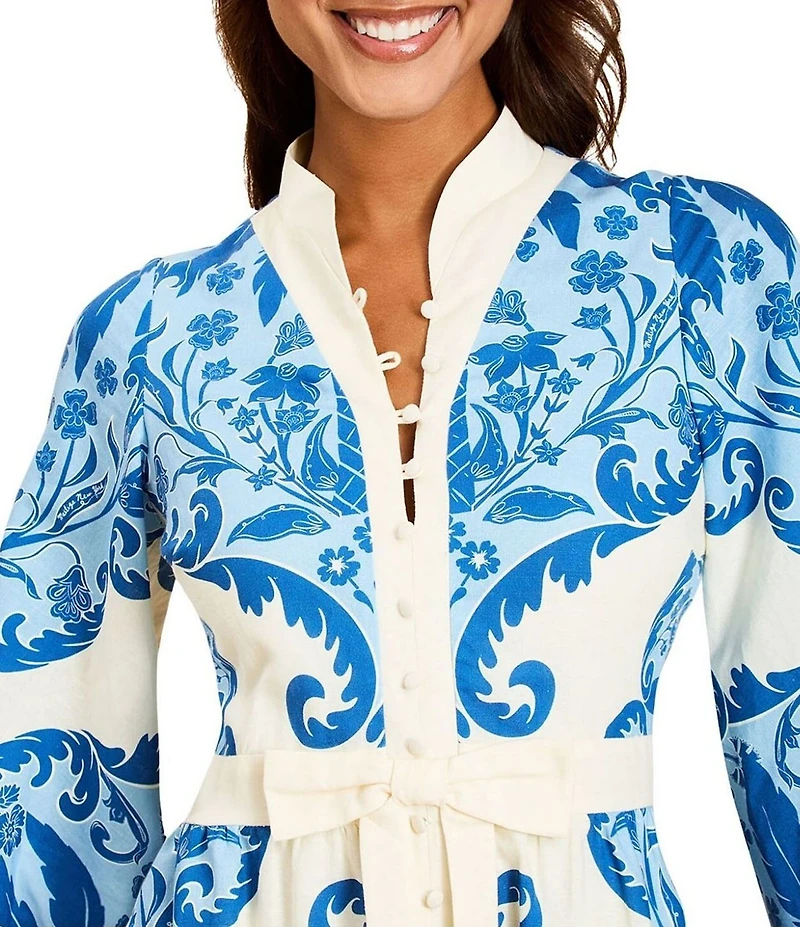 Mestiza New York Carmen Mandarin Collar 3/4 Butterfly Sleeves Midi Dress