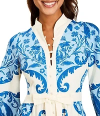 Mestiza New York Carmen Mandarin Collar 3/4 Butterfly Sleeves Midi Dress