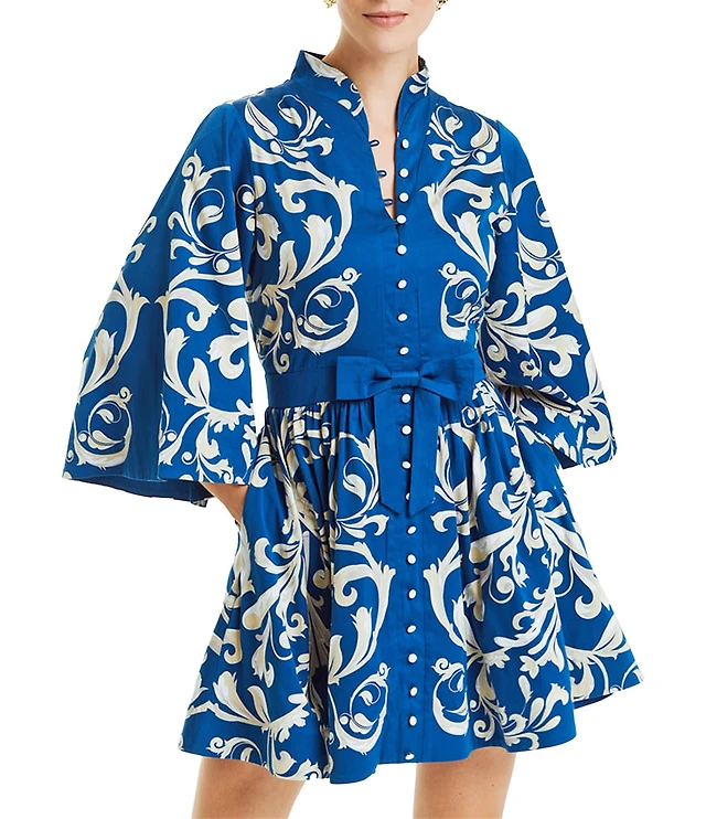 mandarin collar a line dress Petite A-Line Floral Jacquard Soft Knit Midi Dress