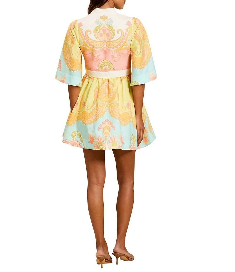 Mestiza New York Carmen Venetian Paisley Mandarin Collar Butterfly Sleeve Mini Dress