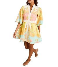 Mestiza New York Carmen Venetian Paisley Mandarin Collar Butterfly Sleeve Mini Dress