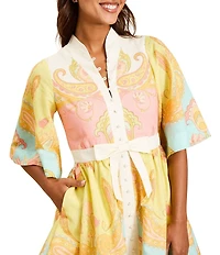Mestiza New York Carmen Venetian Paisley Mandarin Collar Butterfly Sleeve Mini Dress