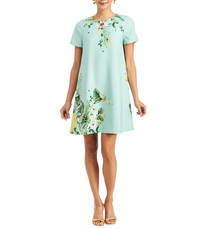 Mestiza New York Cecily Citron Tableau Floral Print Round Neck Short Sleeve Convertible Mini Dress
