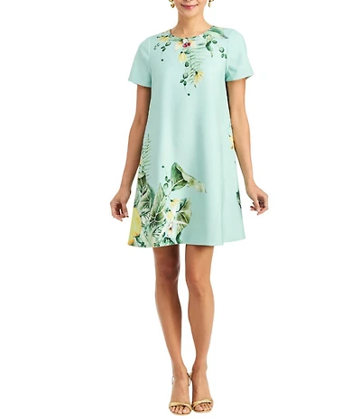 Mestiza New York Cecily Citron Tableau Floral Print Round Neck Short Sleeve Convertible Mini Dress