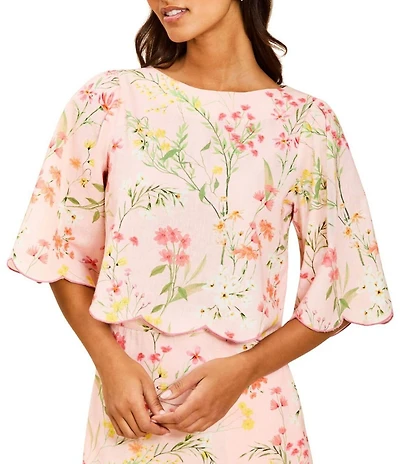 Mestiza New York Charlize Floral Print Boat Neck Elbow Bell Sleeve Coordinating Top