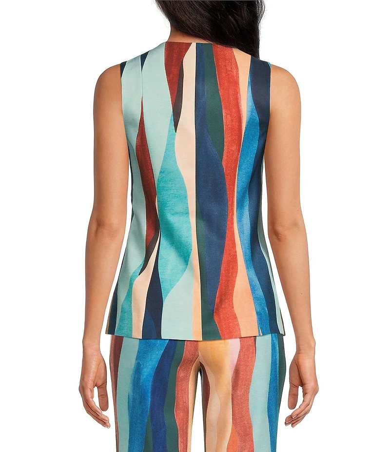 Mestiza New York Claudia Coordinating Abstract Print Crew Neck Gold Button Down Vest
