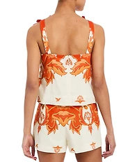 Mestiza New York Coordinating Payton Printed Boat Neck Sleeveless Bow Shoulder Top