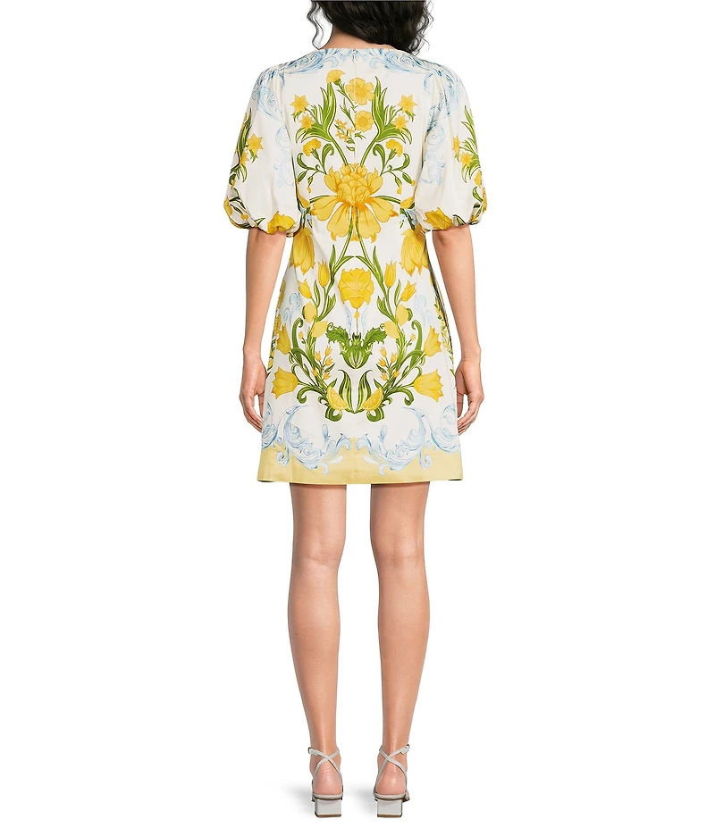 Mestiza New York Donovan Cotton Poplin Lemon Verbena Boat Neck Short Balloon Sleeve Sheath Dress