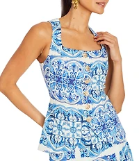 Mestiza New York Elena Printed Tailored Squared Scoop Neck Sleeveless Coordinating Top