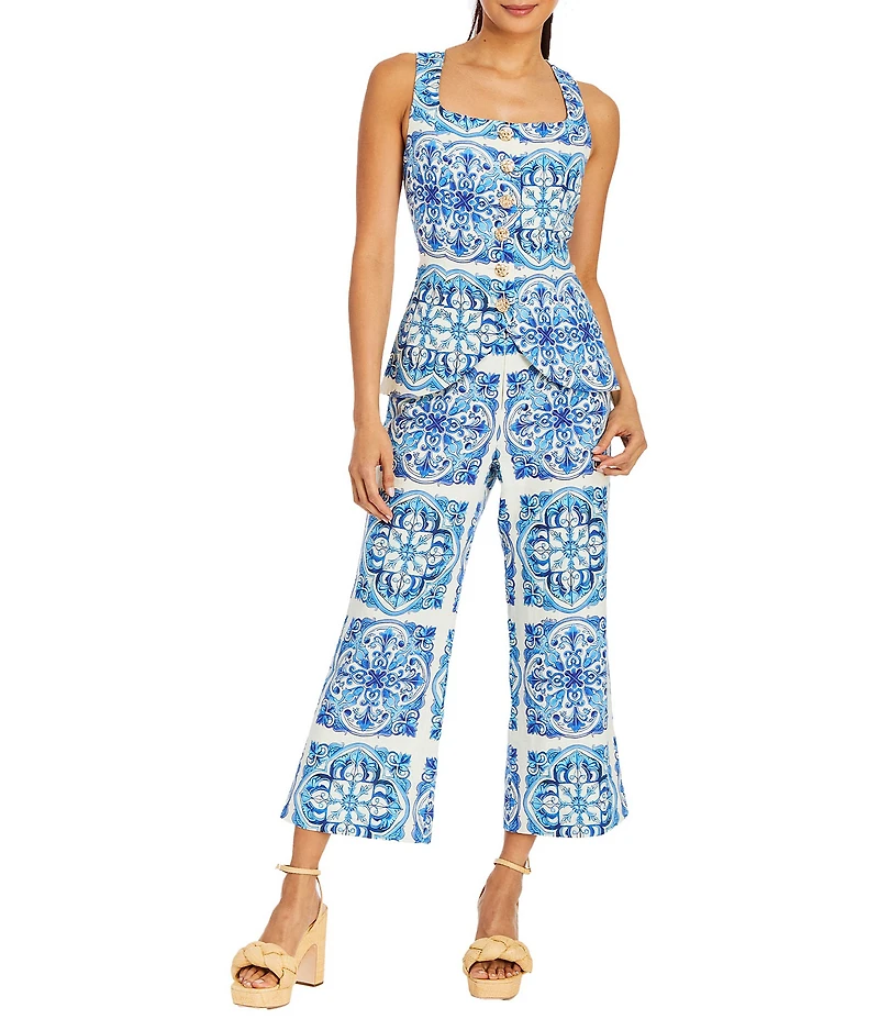 Mestiza New York Elena Printed Tailored Squared Scoop Neck Sleeveless Coordinating Top