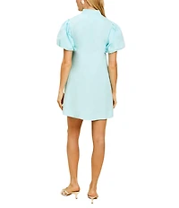 Mestiza New York Eliana Sorrento Citrus Embroidered Mandarin Collar Short Puff Sleeve Mini Dress