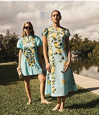 Mestiza New York Eliana Sorrento Citrus Embroidered Mandarin Collar Short Puff Sleeve Mini Dress