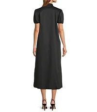 Mestiza New York Elliana Barong Floral Embroidery Mandarin Collar Short Puff Sleeve Midi Dress