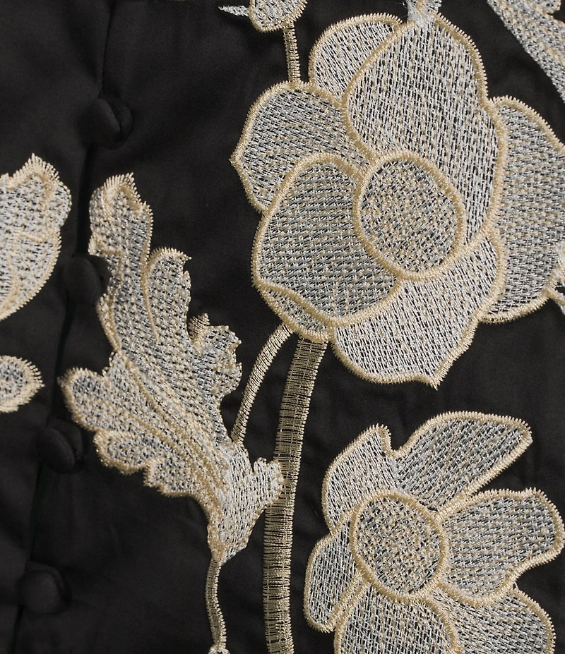 Mestiza New York Elliana Barong Floral Embroidery Mandarin Collar Short Puff Sleeve Midi Dress