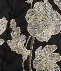 Mestiza New York Elliana Barong Floral Embroidery Mandarin Collar Short Puff Sleeve Midi Dress