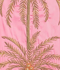 Mestiza New York Elliana Poplin Palm Tree Embroidery Mandarian Collar Short Puff Sleeve Dress