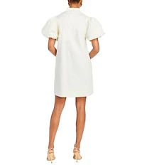 Mestiza New York Elliana Poplin Palm Tree Embroidery Mandarian Collar Short Puff Sleeve Dress