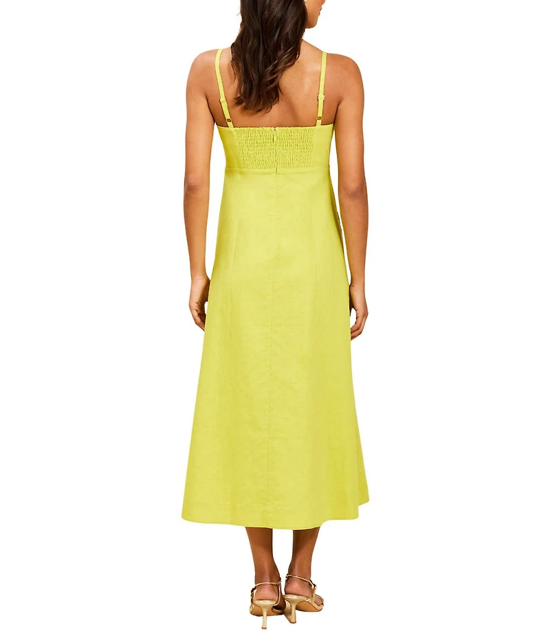 Mestiza New York Esperanza Linen 3D Floral Square Neck Sleeveless Midi Dress