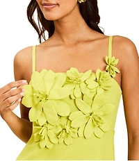 Mestiza New York Esperanza Linen 3D Floral Square Neck Sleeveless Midi Dress