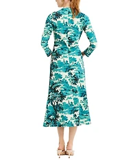 Mestiza New York Gabriella Ceramic Toile Crew Neck Long Sleeve Midi Dress