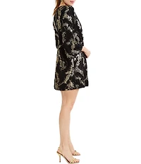 Mestiza New York Ines Metallic Jacquard V-Neck Long Bell Sleeve Mini Caftan Dress