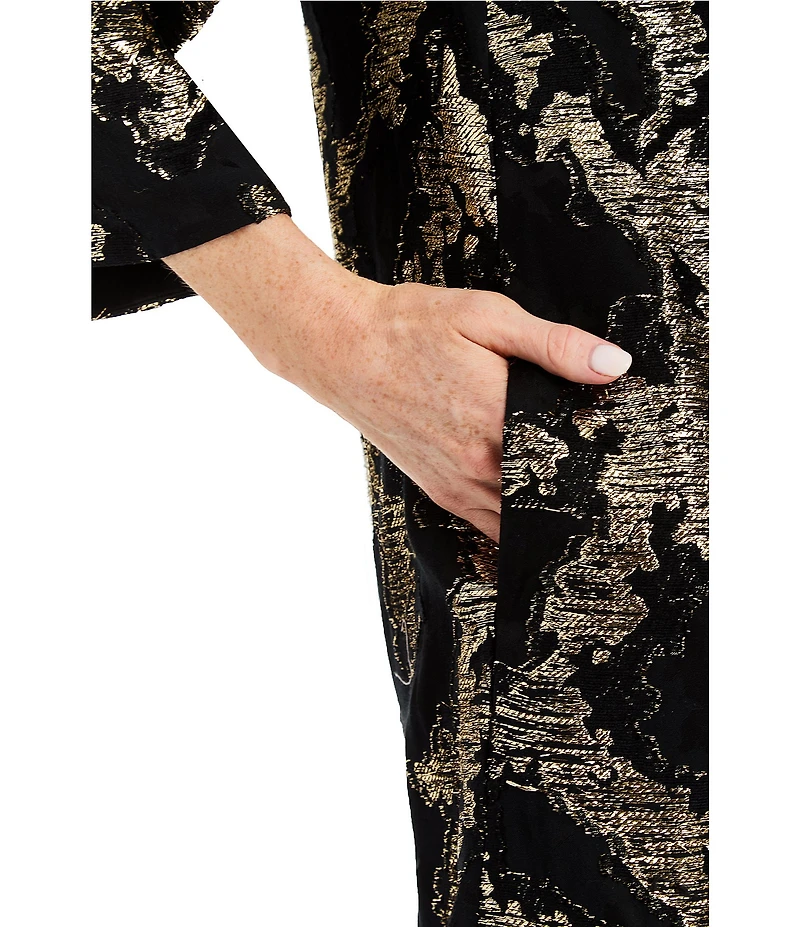 Mestiza New York Ines Metallic Jacquard V-Neck Long Bell Sleeve Mini Caftan Dress