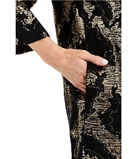 Mestiza New York Ines Metallic Jacquard V-Neck Long Bell Sleeve Mini Caftan Dress