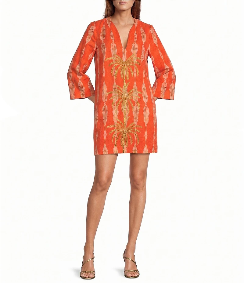 Mestiza New York Ines Notch V-Neck 3/4 Sleeve Caftan Mini Dress