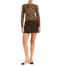 Mestiza New York Isabel Leopard Print Knit Crew Neck Long Sleeve Button Front Cardigan