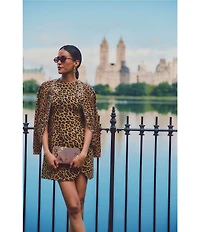 Mestiza New York Isabel Leopard Print Knit Crew Neck Long Sleeve Button Front Cardigan