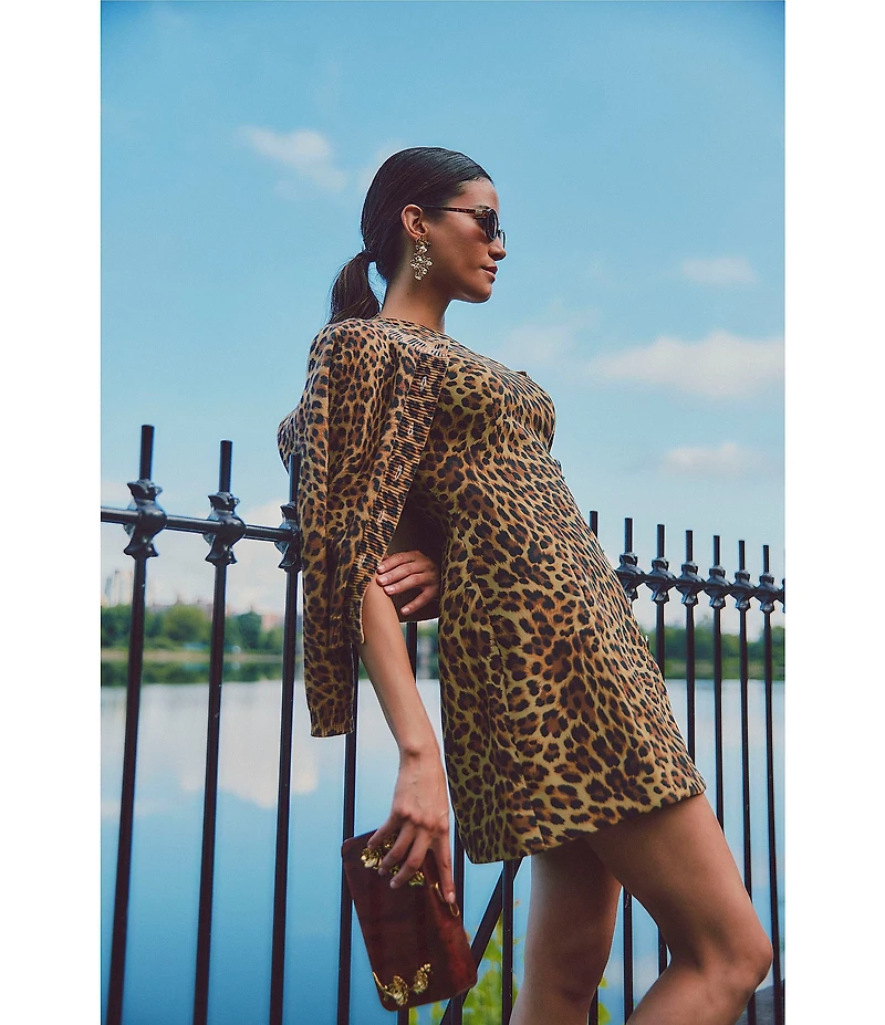 Mestiza New York Isabel Leopard Print Knit Crew Neck Long Sleeve Button Front Cardigan