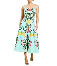 Mestiza New York Kinsley Linen-Blend Floral Square Neck Sleeveless Drop-Waist Midi Dress