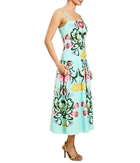Mestiza New York Kinsley Linen-Blend Floral Square Neck Sleeveless Drop-Waist Midi Dress