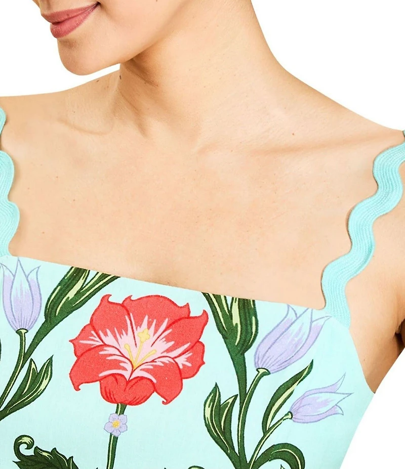 Mestiza New York Kinsley Linen-Blend Floral Square Neck Sleeveless Drop-Waist Midi Dress