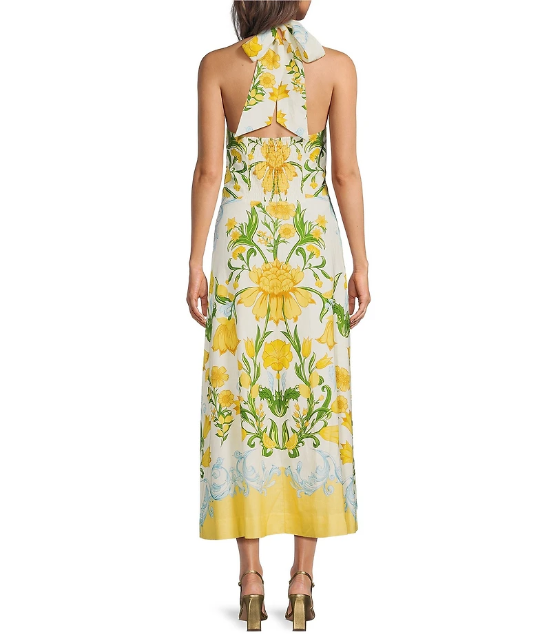 Mestiza New York Linen-Blend Lemon Verbena Halter Sleeveless A-Line Midi Dress