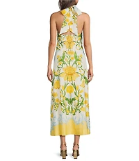 Mestiza New York Linen-Blend Lemon Verbena Halter Sleeveless A-Line Midi Dress